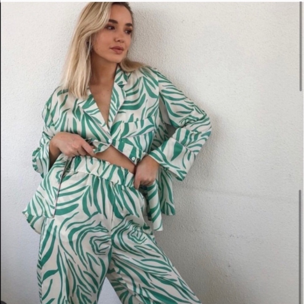 NEW!!! Zara Green&Cream Zebra Print Pajama Top - Picture 4 of 8
